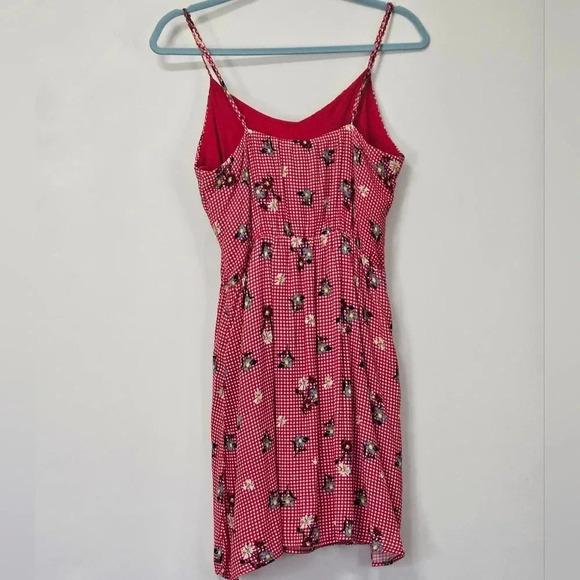 Medium Red & white gingham with floral dress, fabric ties in front on chest area - Picture 2 of 4